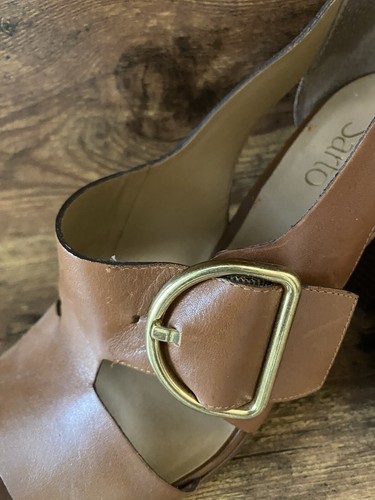Franco Sarto Mirabel Brown Leather Gold Buckle Block Heels Women’s Size 9 Shoes - Picture 2 of 4