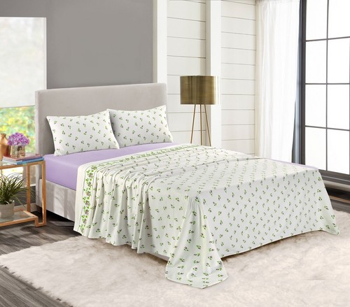 Flannelette 100% Brushed Cotton Floral Fitted & Flat Sheet Set With Pillowcases - Picture 37 of 57