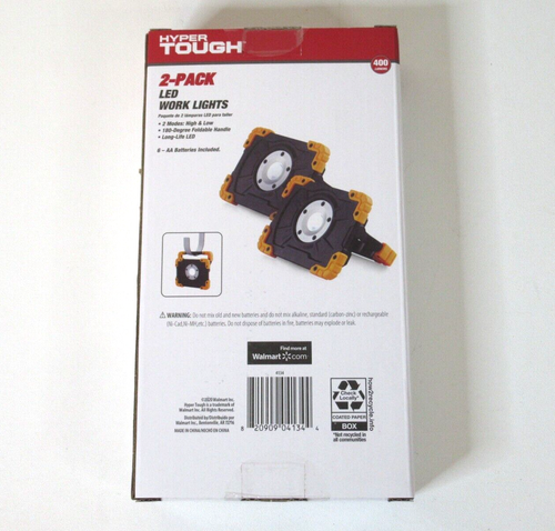 Hyper Tough 400-Lumen 2-PK LED WORK LIGHTS 180° Foldable Handle Battery Operated - Picture 2 of 3