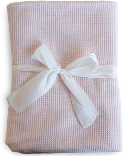 Thermal Waffle Weave Baby Blanket with Satin Nylon Trim, PINK, Oversized 36x50 - Picture 4 of 6