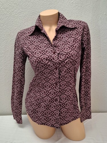 New York & Co. City Stretch lila Kragen Langarm Bluse Top X-Small XS - Bild 1 von 6