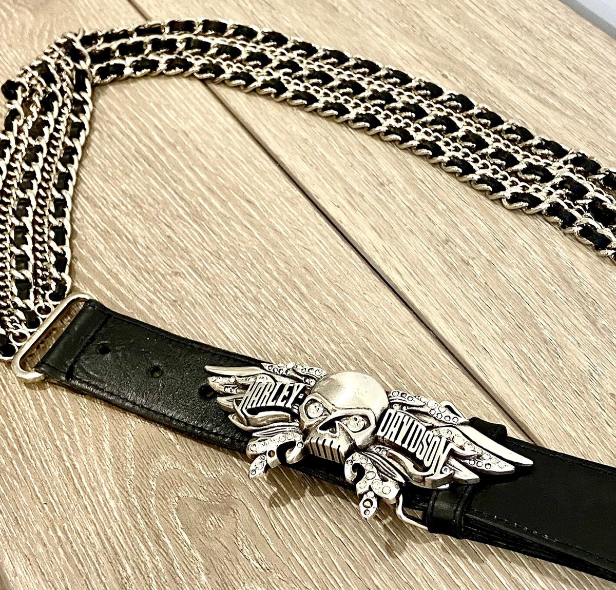 Harley Davidson LEATHER CHAIN BELT w/ Willie G Skull  display picture 1