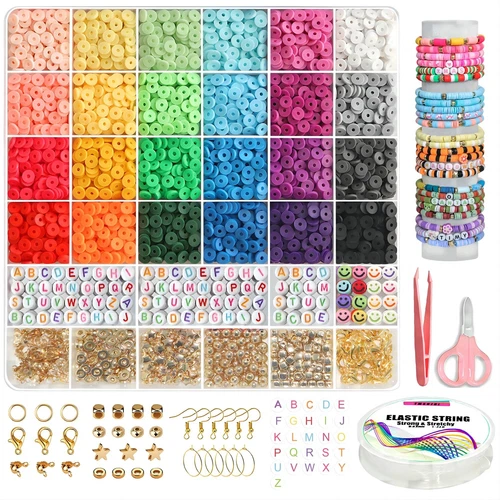 6000pcs Earth Color Clay Bead Bracelet Making Kit, 24 Colors DIY Jewelry Making