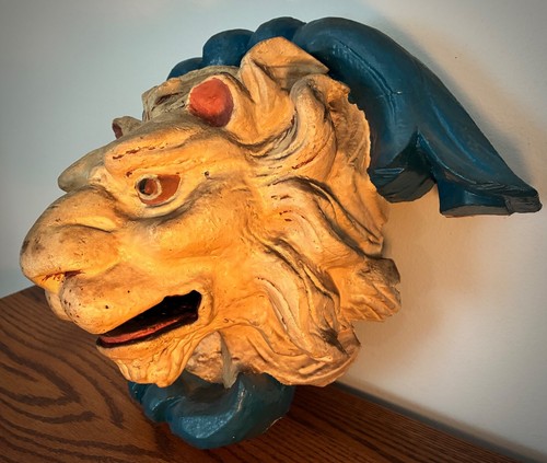 Antique CARVED WOOD CAROUSEL LION’S HEAD Hand Carved Hand Painted Folk Art - Picture 10 of 11