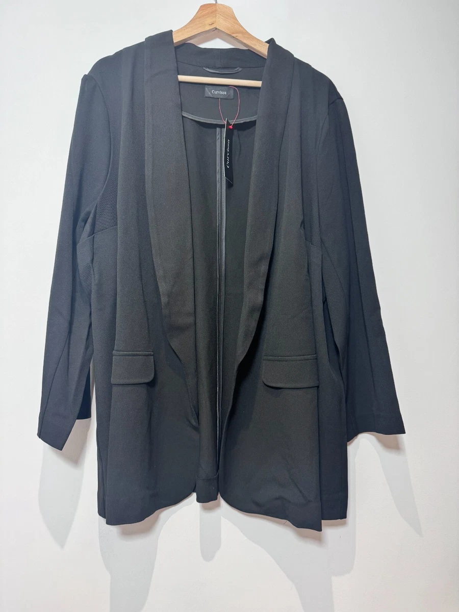 Curvissa Blazer Open Front Smart Work Jacket Size 26 Plus Size Black
