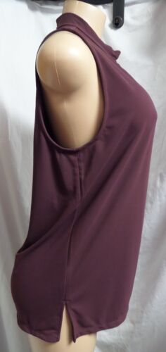 "ANN TAYLOR" BURGUNDY FRONT PLEAT SLEEVELESS MOCK NECK TOP BLOUSE SIZE: LP NWT - Picture 2 of 3