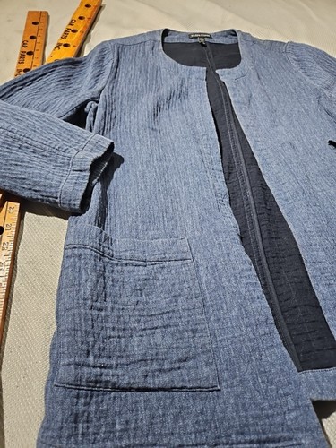 Eileen Fisher Cardigan Womens XS Blue Guaze Organic Cotton Linen Open Luxury - Picture 6 of 12
