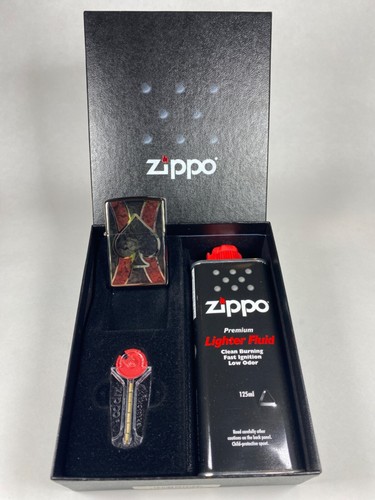 ZIPPO Ace Of Spades UNUSED - Polished Chrome Gift Set - Picture 2 of 19