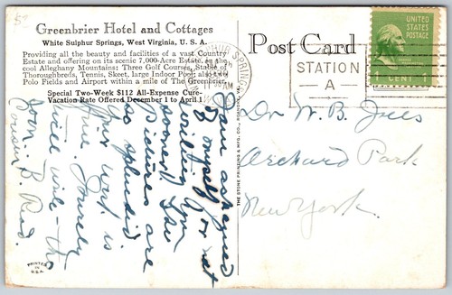 Postcard West Virginia White Sulphur Springs WV Greenbrier Hotel Cottages Aerial - Imagen 2 de 2