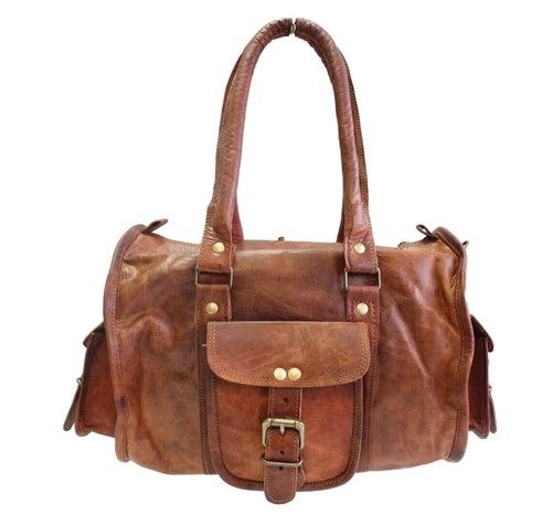 Small Leather Air Cabin Vintage Duffle Luggage Weekend 14" Overnight Travel Bag - Picture 3 of 6