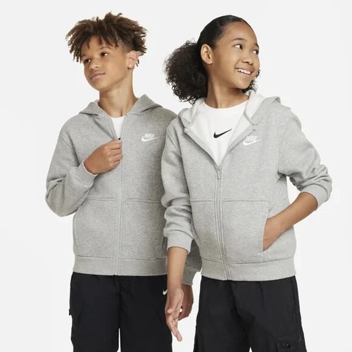 Nike Trainingsanzug durchgehender Reißverschluss Junior ältere Kinder grau meliert Club Fleece Oberteil & Unterteil - Bild 5 von 8