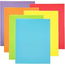  6 Pack Heavy Duty Plastic Two Pocket Folders, Heavy Duty Rainbow Colors