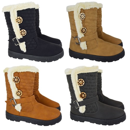 WOMENS QUILTED WINTER FUR LINED LADIES FASHION SNOW ANKLE BOOTS SHOES UK SIZES
