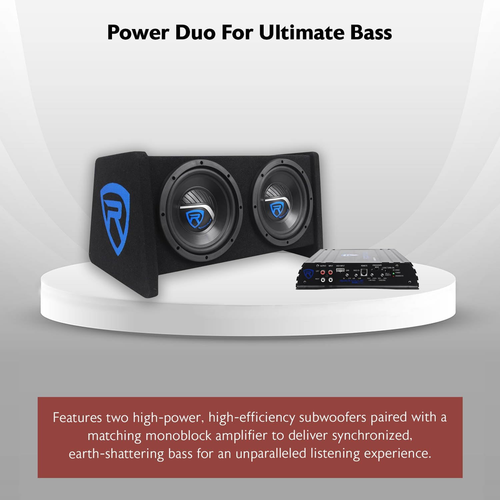 RV8.2A 800 Watt Dual 8" Car Subwoofer Enclosure+Mono Amplifier+Amp Kit Black - Picture 4 of 9