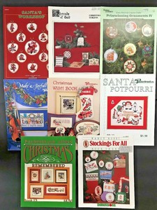 Lot-8-Christmas-Cross-Stitch-Pattern-Books-Rossi-Puckerbrush-Stockings-Ornaments