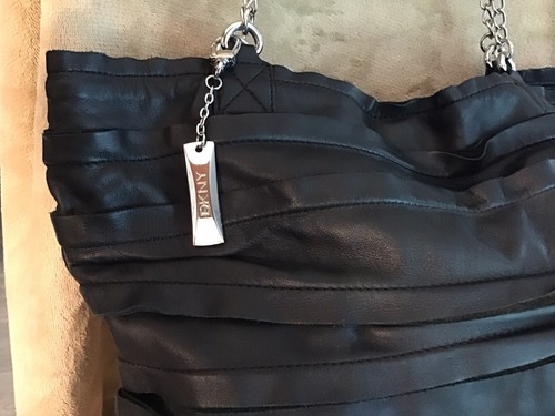 DKNY Dkny Black Ruffle Leather Chain Tote NWOT (Please see description) - Picture 5 of 11