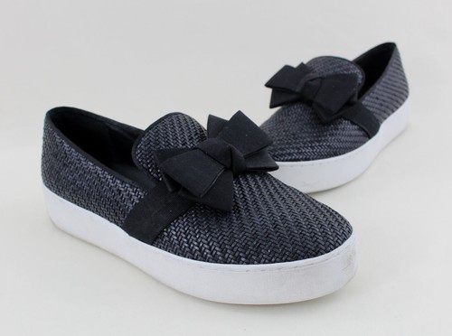 Michael Kors Black Woven Leather Bow Accent Slip O