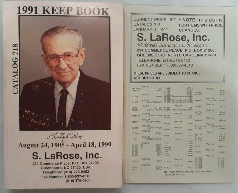 LaRose Inc. Catalog 218 KEEP BOOK 1991 -Watch Repair Parts