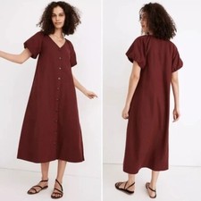 NEW Madewell Women's Responsible Bubble Sleeve Button Front Midi Dress Size XS