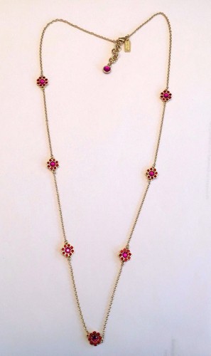 Collana placcata oro nuova $98 Kate Spade rosa/viola 30" stazione fiori margherita - Foto 4 di 6