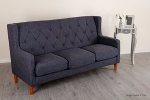 Vintage Fabric Sofa Grey 3 Seat Lounge Antique Style Wingback Couch Image Is Loading Vintage Fabric Sofa Grey 3 Seat Lounge Antique