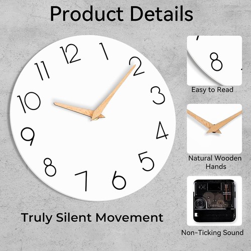 Wall Clock 12 Inch Battery Operated Silent Non-Ticking Wall Clock Modern Quartz - Picture 10 of 24