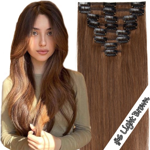 12-24INCH 100% Human Hair Extensions Clip in Real Remy Hair Full Head Grey Cheap - Picture 24 of 36