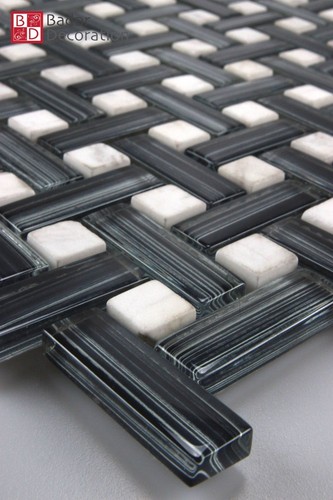 Glass Mosaic Marbled Mosaic White Black Mosaic Tiles 30x30cm 8mm  - Picture 1 of 4