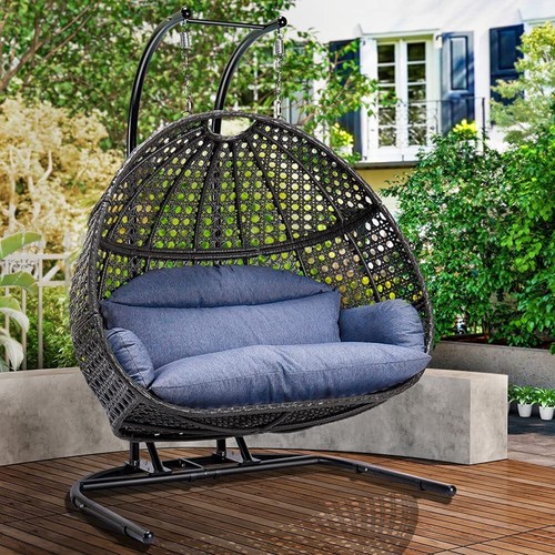 2 Person Double Outdoor Hanging Egg Chair Large Loveseat Swing Wicker Rattan XL - Picture 23 of 24