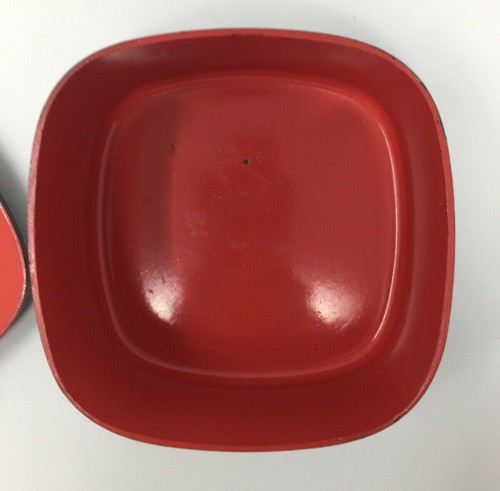 Black Hand painted floral 4" square Metal Jewelry Trinket Box red interior - Picture 4 of 8