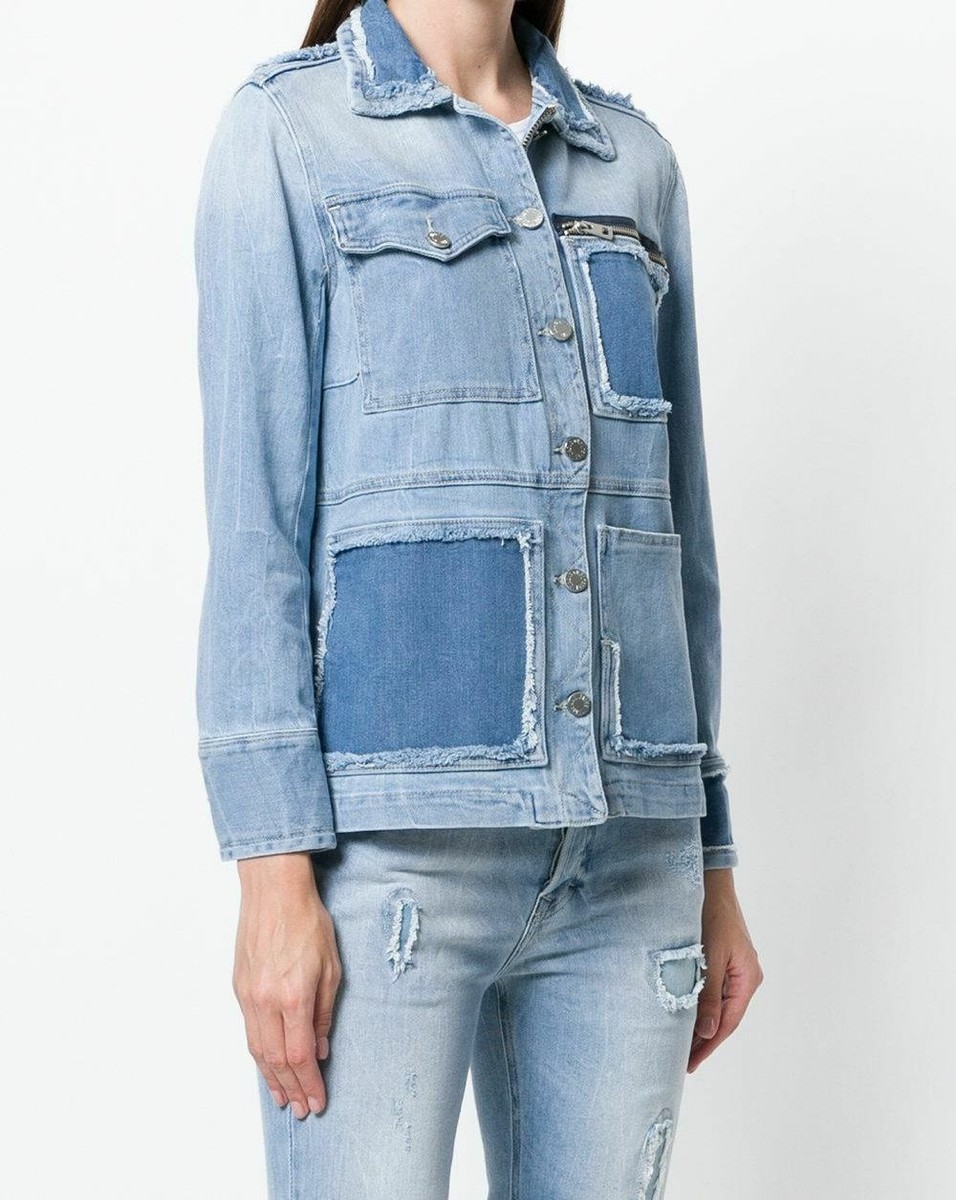 NWOT ZADIG & VOLTAIRE Blue Denim Kick Destroy Zip Jacket XS