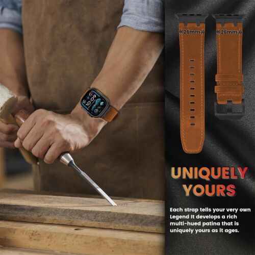 Lujosa correa de cuero vintage resistente de 26 mm de ancho para Apple Watch Ultra 2 correa 49 mm - Imagen 17 de 80