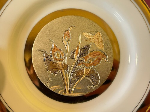 Art of Choking Gold Plated Porcelain Metal Etched Bird & Butterfly Plate Lot - Picture 9 of 11