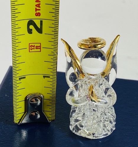 VTG My Guardian Treasure Chest Angel Glass Hand blown Angel Figurine Gold Rim - Picture 5 of 7