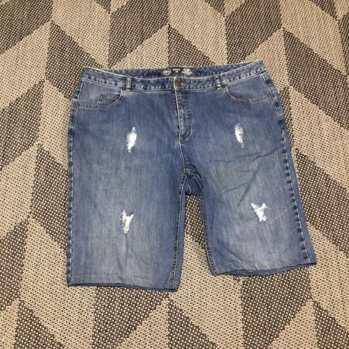 Classic Denim Blue 5 Pocket Ripped  Bermuda Denim Shorts 40/12 - Picture 1 of 6