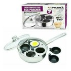NEW 7PC 18CM STAINLESS STEEL EGG POACHER WITH NON STICK INSERTS & GLASS LID PAN 