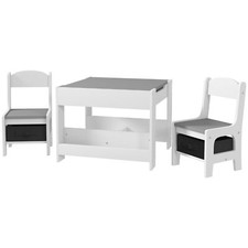 HOMCOM Set Tavolo e 2 Sedie per Bambini, Piano Reversibile con Lavagna Grigio