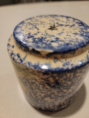 Molly Dallas School house Blue SpongewareSpatterware Tea/Cocoa cup VTG Sm Chips - Picture 7 of 8