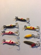 Fishing Lures, 7, Ice  Fishing Jigs,Treble Hooks,Assorted, Very Good Condition ,