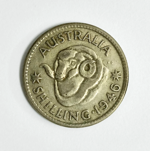 Mazuma*FC616 Australia 1946 King George VI One Shilling Silver Coin VF - Picture 1 of 2