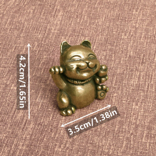 Solid Brass Japanese Lucky Cat Mini Statue Animal Figurines Ornament Gift Decor - Picture 6 of 6