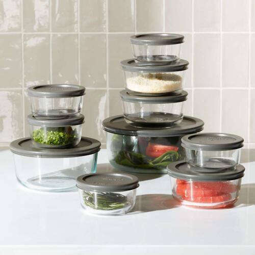 ❤️ NEW 20-pc PYREX Food Storage Container Set Glass w/GRAY COVERS 7 4 2 1 Cup - Picture 2 of 8