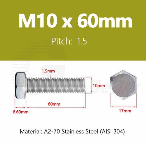 M6 M8 M10 Hex Head Bolts Machine Screws Stainless Steel A2 Fully Thread DIN 933 - Picture 100 of 125