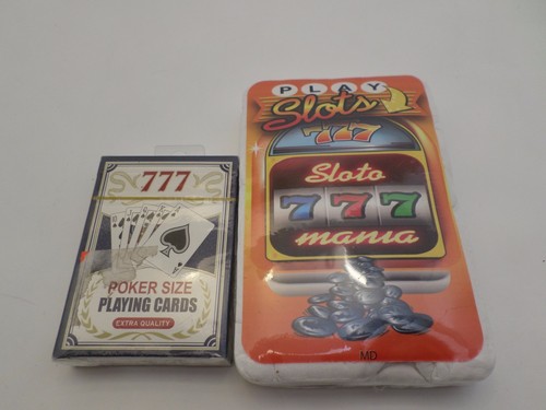 2 Piece Gambler LOT NIP Poker Size Playing Cards with Medium Sloto Mania T Shirt - Picture 1 of 2