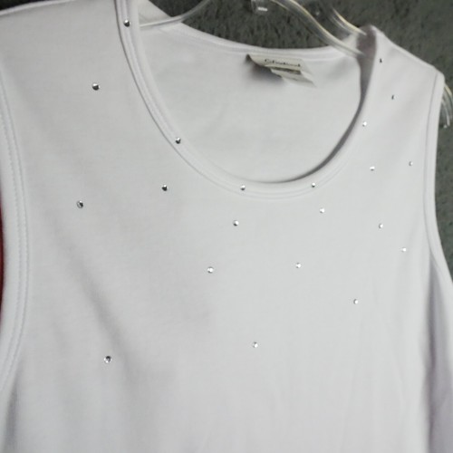 Distinct Damen Größe L Rundhalsausschnitt ärmellos Sommer weiß verziert Tank Top - Bild 7 von 12
