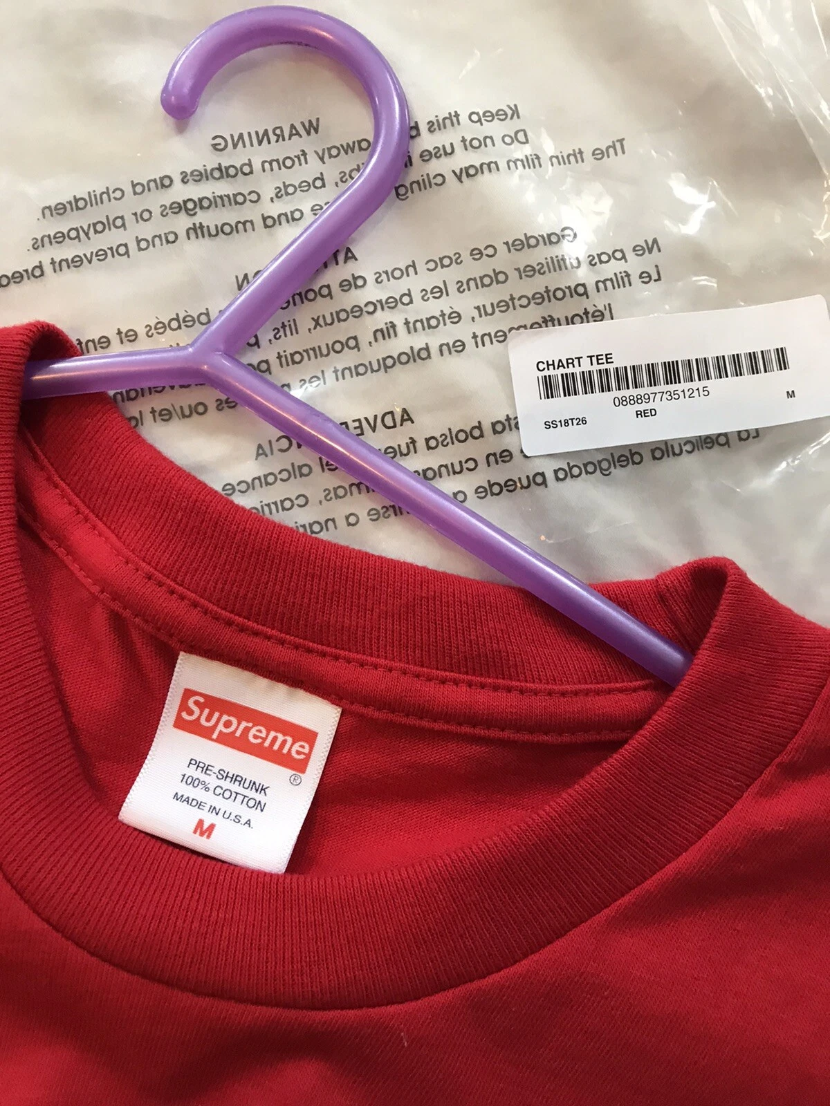 T SHIRT SUPREME CHART ROUGE M MOYEN SS18