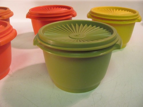 Set Of 5 Orange Green Yellow Vintage Tupperware Starburst #886 Containers W/Lids - Picture 2 of 7