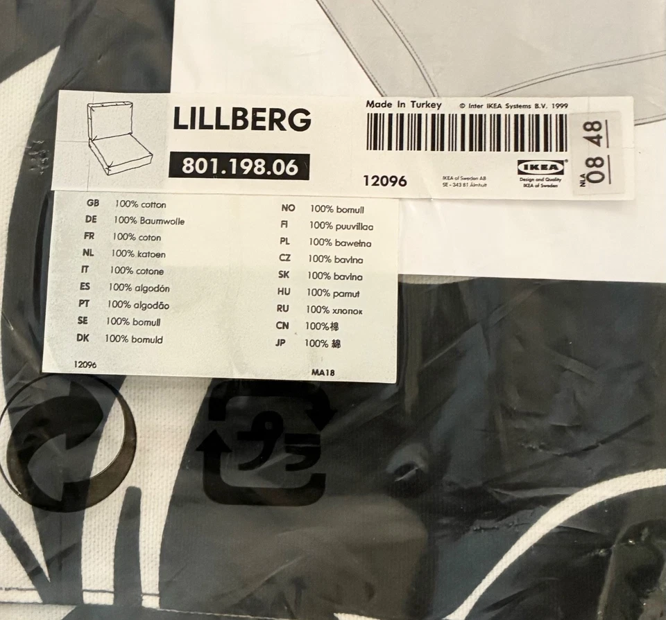 Ikea LILLBERG Chair Cover Set Seat and Back Black and White Abstract Floral - Image 3 of 4