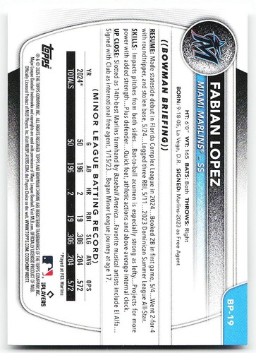 🔥 2025 Bowman #BP-19 Fabian Lopez Prospects - 第 2/2 張圖片