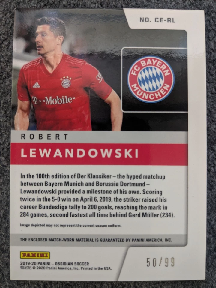 2019-20 PANINI OBSIDIAN ROBERT LEWANDOWSKI CUTTING EGDE PATCH#CE-RL#D50/99 - Image 2 of 2